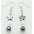 hematite pearl star beads earring