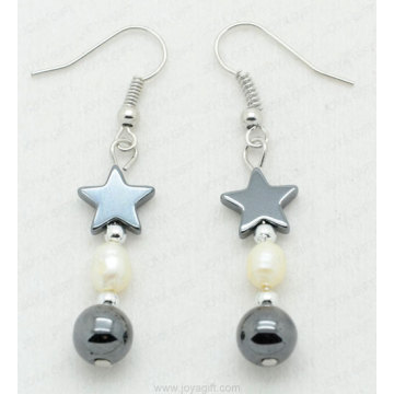 hematite pearl star beads earring