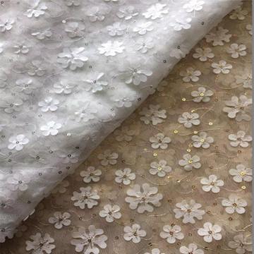 Tulle Mesh Laser Embroidery Fabric with Sequins