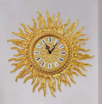 Luxury Golden Copper Metal Art Sun Shaped Wall Clock Wholesale