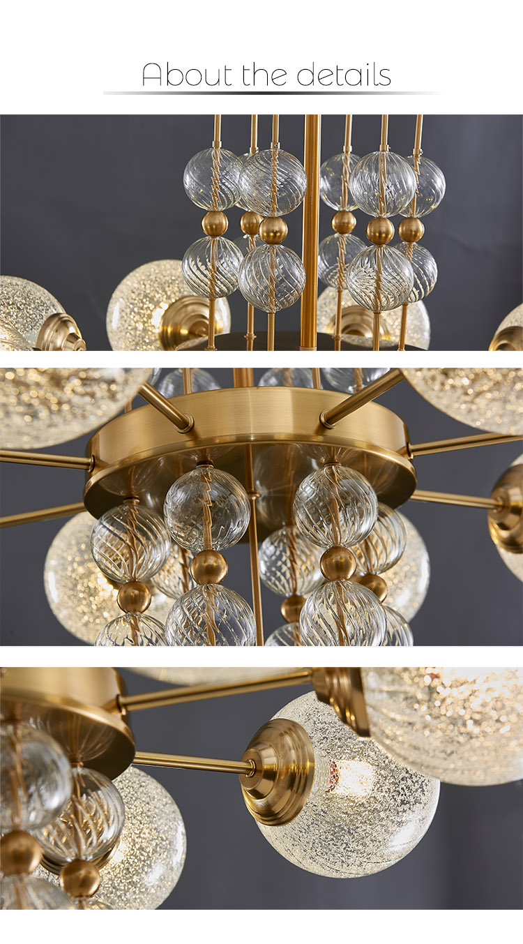 The glass shades are made from high-quality quartz sand, creating a mesmerizing light effect when the chandelier is lit. The glass shades are made from high-quality quartz sand, creating a mesmerizing light effect when the chandelier is lit.