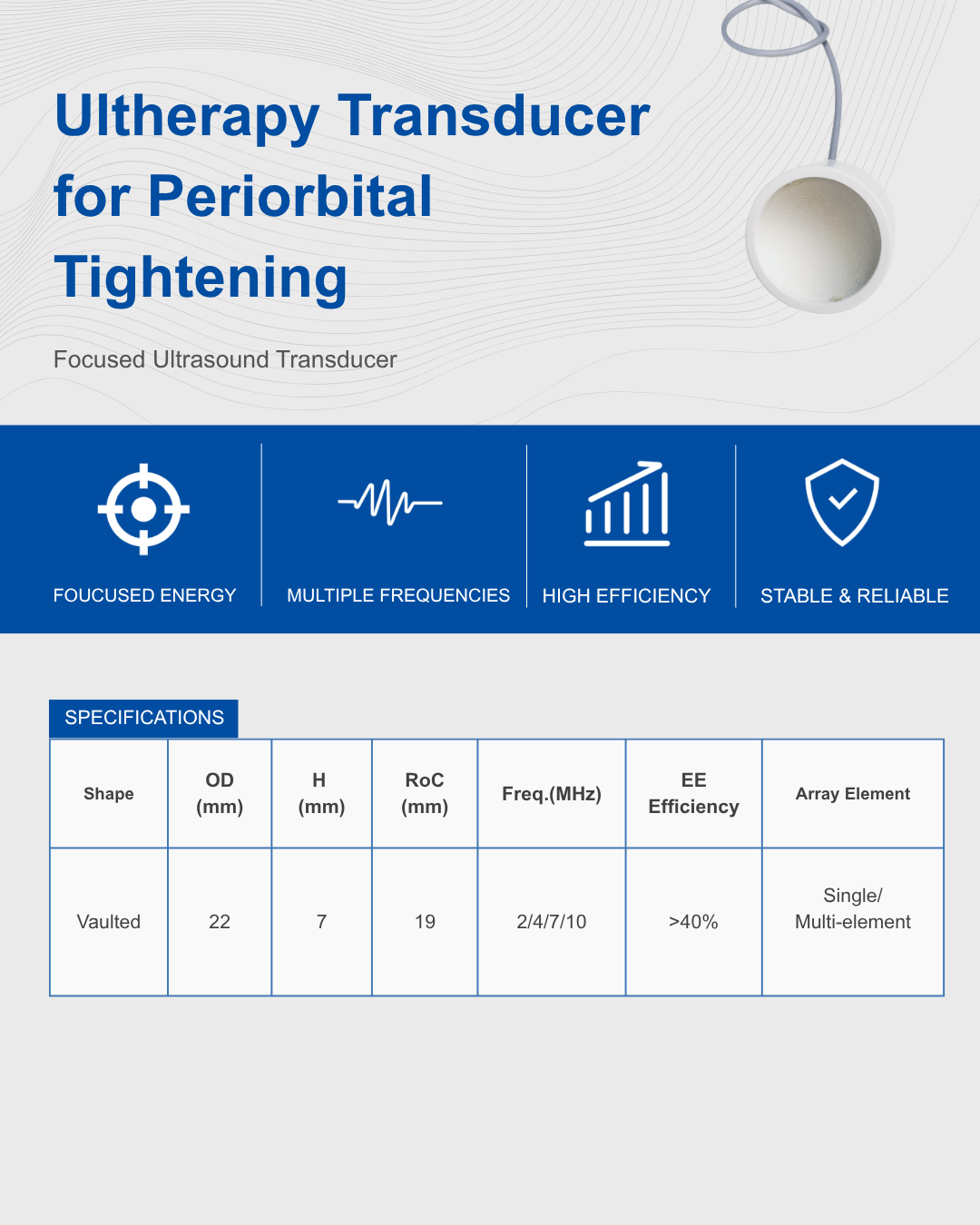 Periorbital Sıkılaştırma için Ultherapy Dönüştürücü -1 Ultherapy Transducer for Periorbital Tightening -1