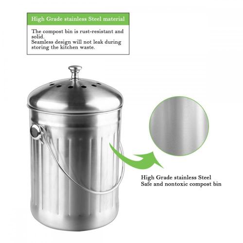 Composter Bin 1,0 gallons en acier inoxydable Compteur de cuisine