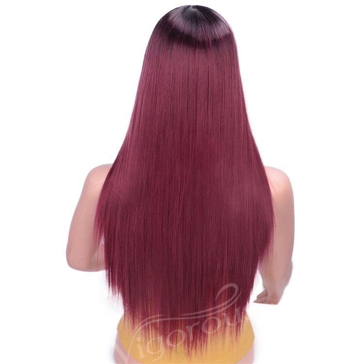 Vigorous Long Silky Straight Synthetic Wigs Middle Part Ombre Red Cospaly Daily Use Wigs For Women Wholesale Price