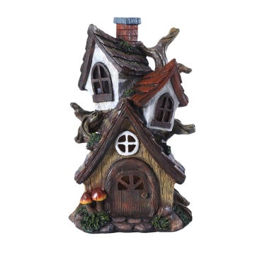 Fantasy 11.6-inch Tale Cabin Statue: A Resin House Sculpture for Garden Decor and Fairy Tale Gifts