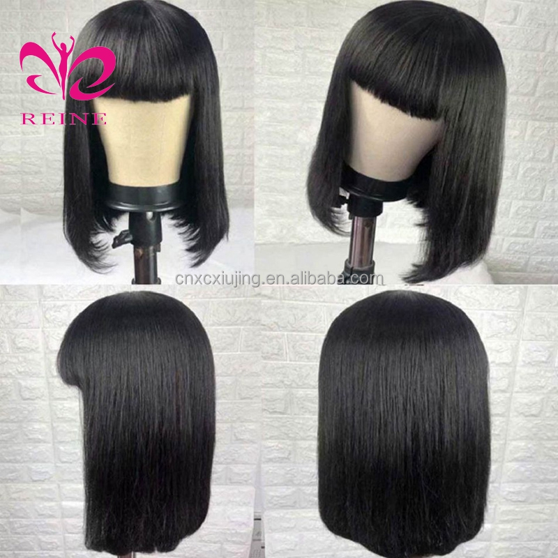 Hot Beauty Hair Wholesale Virgin Cuticle Aligned Indian Straight Bob Fringe Wig With Bangs Wigs Hair Suppliers Human Hair Wigs