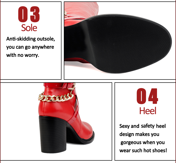 bolck heel red leather half women boots