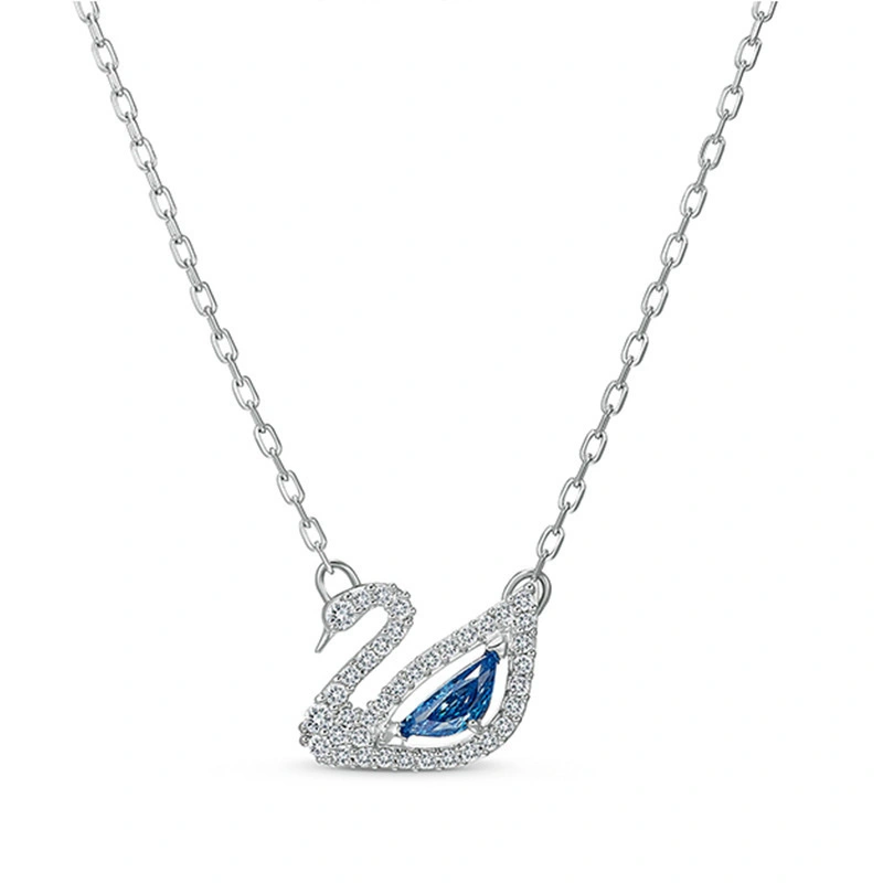 European American Fashion Jewel Jewelry Blue Diamond Swan Necklace Austria Exquisite Charming White Gold Clavicle Chain Valentine's Day Gift Necklace for Women