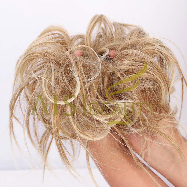 Aisi Beauty New Design Wholesale Multi Color Synthetic Curly Messy Donut Chignon Bun Elastic Rope Rubber Band Hair Extension