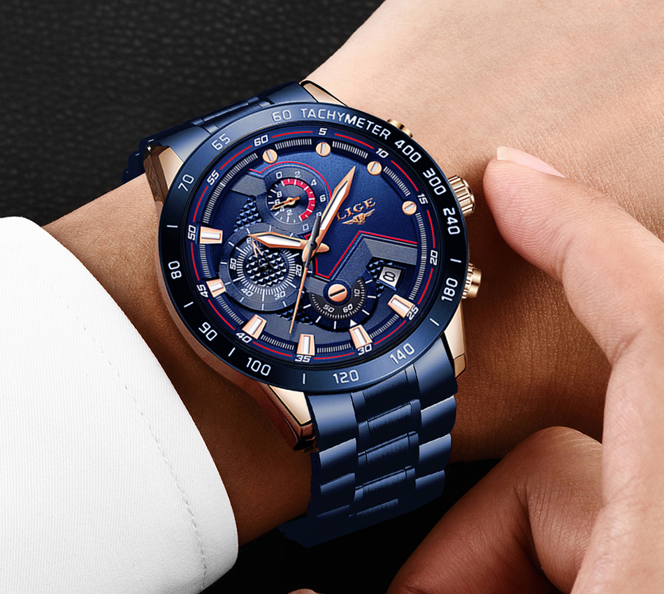Lige 9982 Top Brand Writs Watches for Men Chronograph Full Steel Waterproof Luxury Reloj Men Watches Quartz