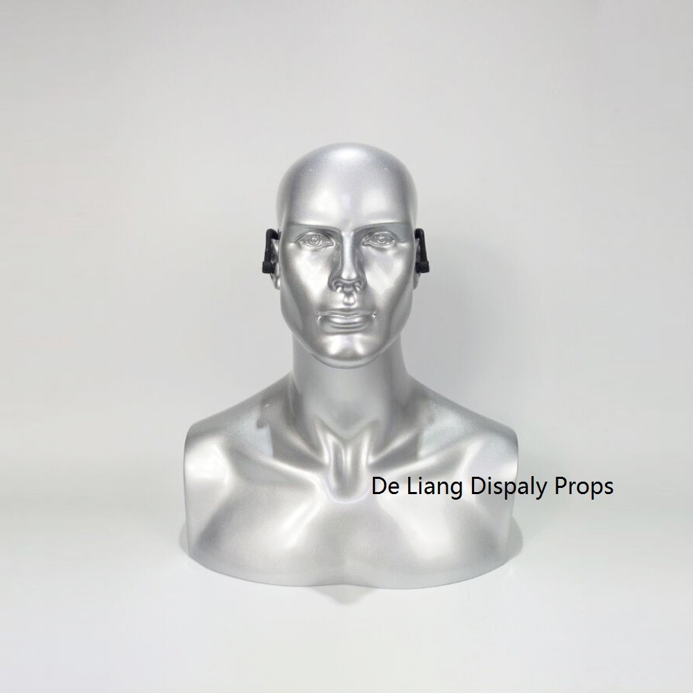 DL233 New style Men head mannequins flash silver color for hat/headset/glasses display make up head mannequin for sale