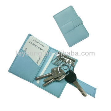 Light Blue Embossed leather Key chain wallets with card holder