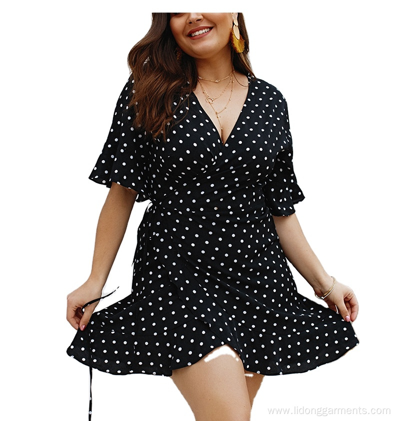 Trumpet Sleeve Casual Plus Size Wrap Ruffles dresses