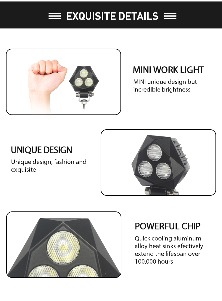 Chiming Nowy 2.6 "9W LED Mini Trójkąt Diamentowy Design OSRAM Chip Work Light Jasny Motocykl Offroad Work Light