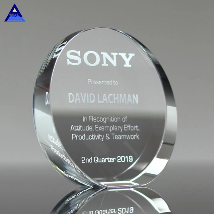 Glass Diamond Clear Award Trophy with 3D Laser Customized Exclusive Round Stand Shield Shape Crystal Paperweight