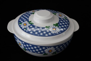 Melamine round bowl with ild with handle