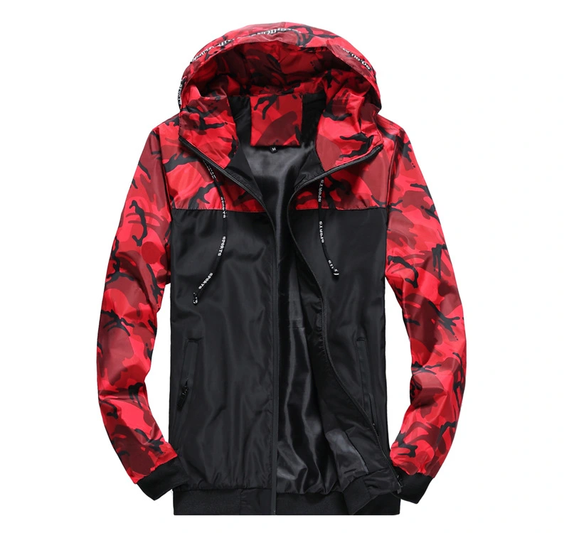 Wholesale New Mens Fashion Full Zip off Windbreaker Sport Hooded Camouflage Jacket