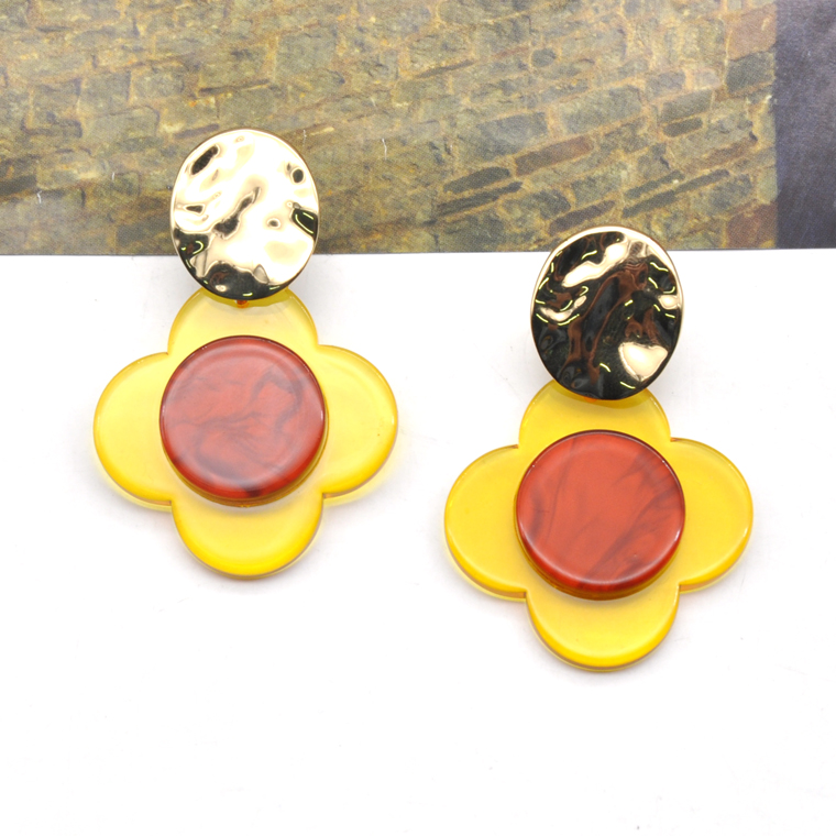 custom acrylic yellow color 4 leaf clover shape sunflower earrings jewelry