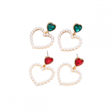 Metallic Vintage Double Peach Heart Imitation Pearl Earrings