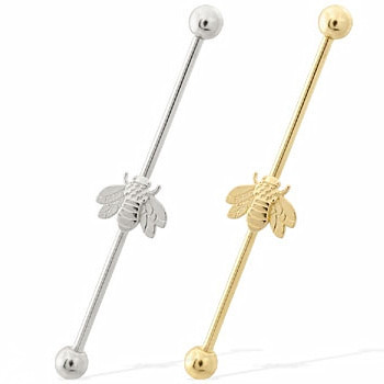 14k Gold Industrial Barbell with Bumble Bee