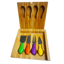 Colourful 4 pcs knife bamboo cheese board set