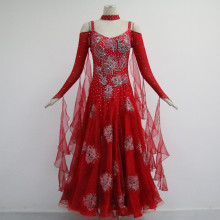 Custom made red long sleeves Ballroom dance dresses