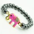 Pulsera Hematite 8MM Round Beads Stretch Gemstone con Diamante alloy elephant Piece