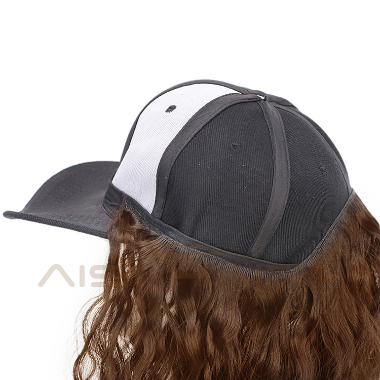 Aisi Hair Synthetic Long Wave Baseball Hat with Hair Light Brown Wavy Women Hats with Hair Wavy Extensions