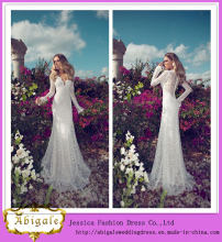 Elegant Floor Length V-Neck See Through Back Long Sleeve Lace Julie Vino Wedding Dresses (MN1055)