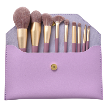 Ensemble de pinceaux de maquillage à manche en bois violet 9pcs