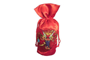 Red Embroidered Tote Bags With Drawstring For Wine Packing