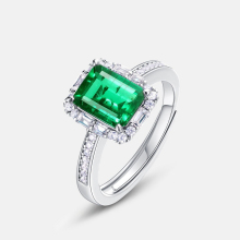 Cluster Emerald Gemstone Ring with Adjustable 925 Sterling Silver - Including Lab-Grown Green Emeralds