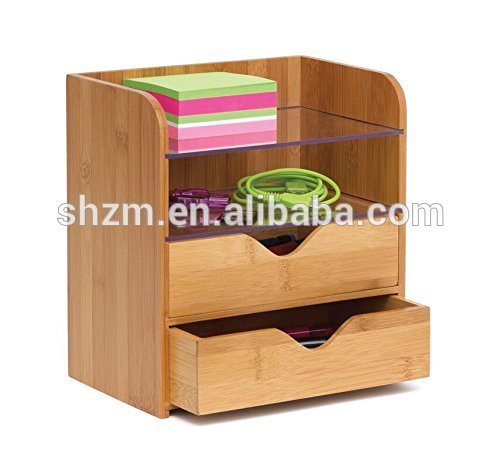 Wholesale Bamboo Desktop Magazine Storage Holder 4-Tier Bamboo Desk Organizer with Acrylic Shelves