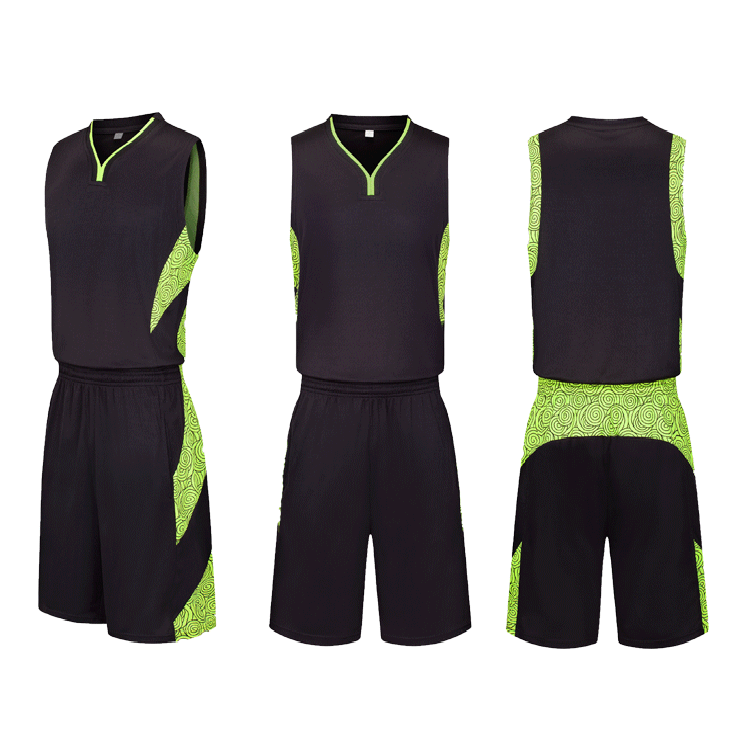 Basketbaluniform van polyester met V-hals en pocket jersey