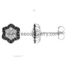 July Birthstone Black Flower Stud Earrings 925 Silver