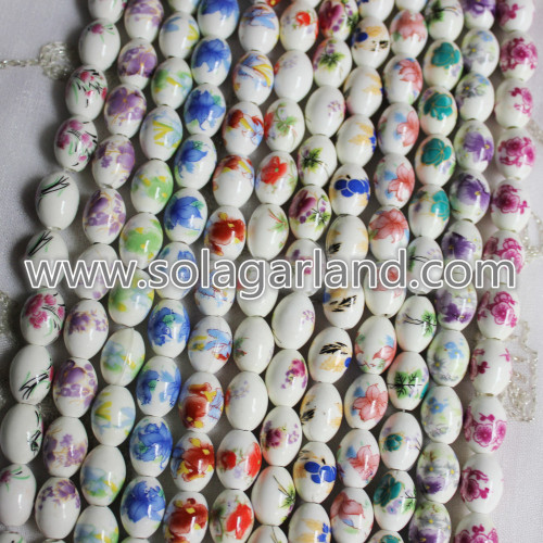 12*16MM Oval Blossom Flower Patterns Ceramic Charms Beads