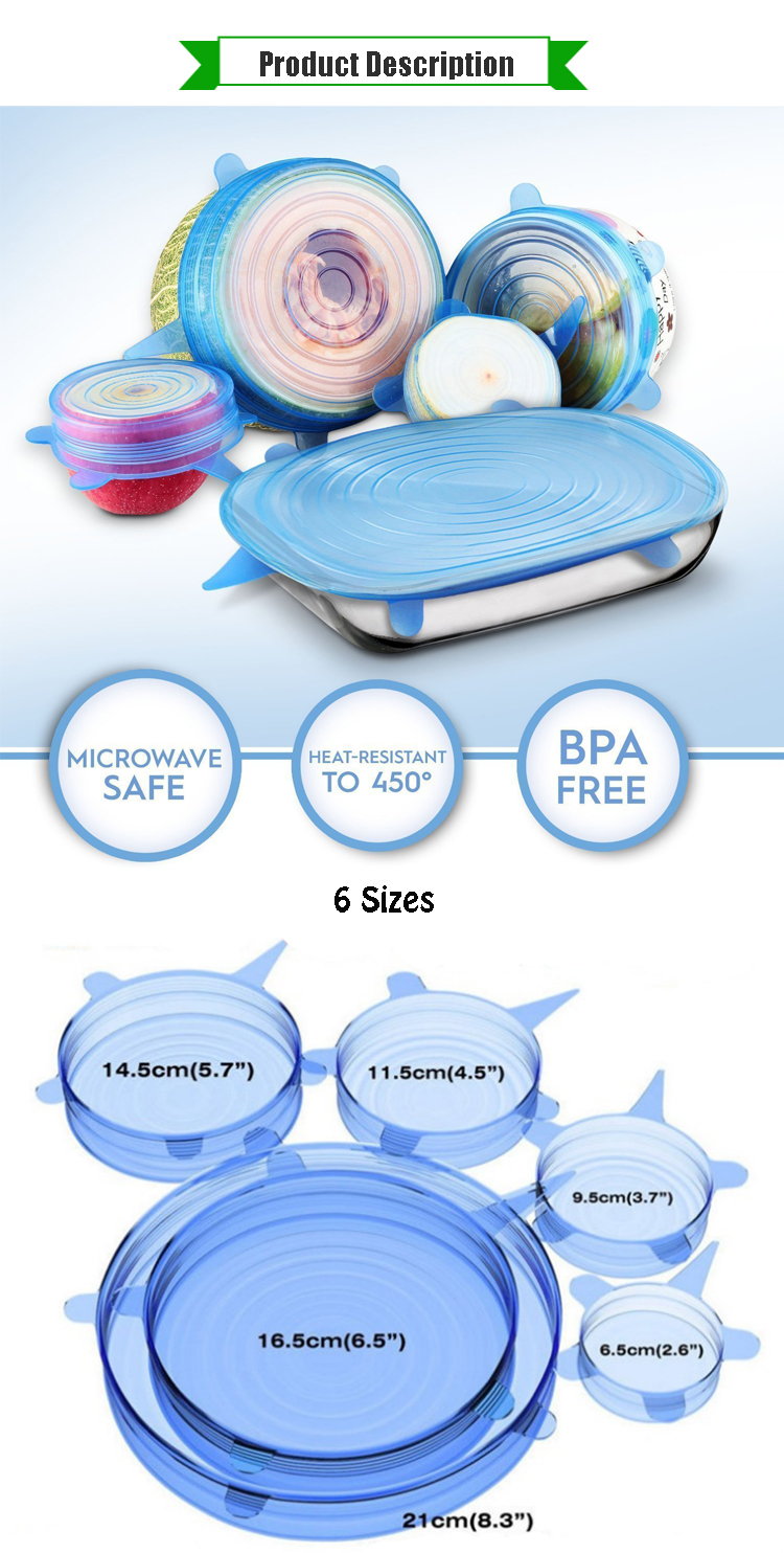 Silicone Stretch Lids 6 Pack Covers Of Various Sizes