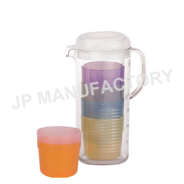 Plastic clear pitcher set with 5 cups,SAN Pitcher colorful cups