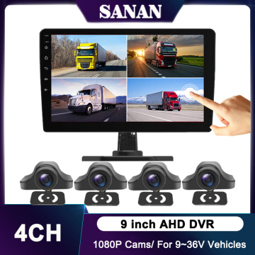 9 Inch Touch Screen Car/Bus/Truck AHD Monitor System 1080P Vehicle CCTV 4CH 360° Camera Night Vision Reversing Parking Recorder