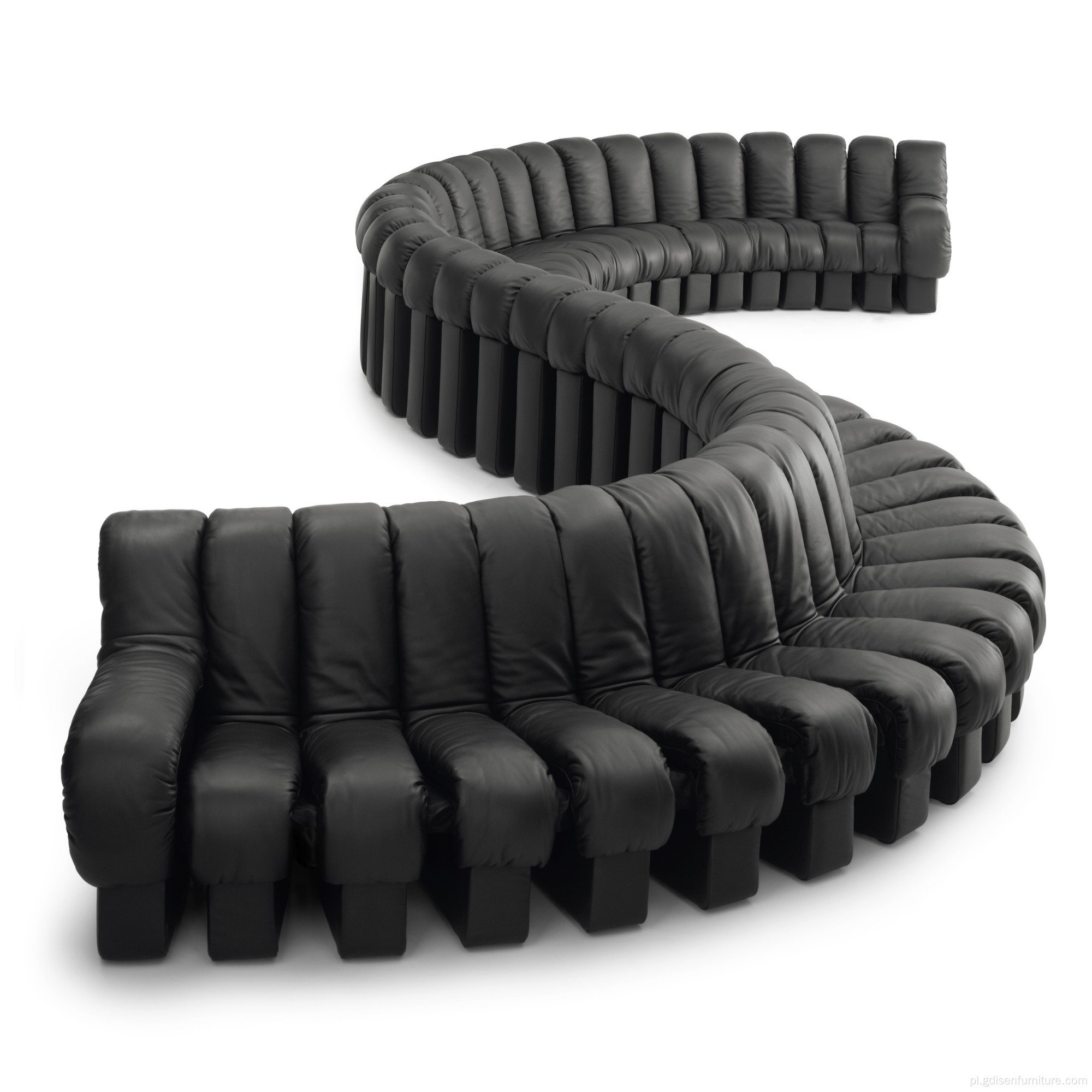 Modułowa sofa w kształcie węża w czarnej skórze