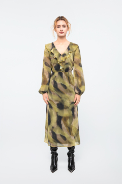 Stunning Mustard Green Long Length Classic Dress