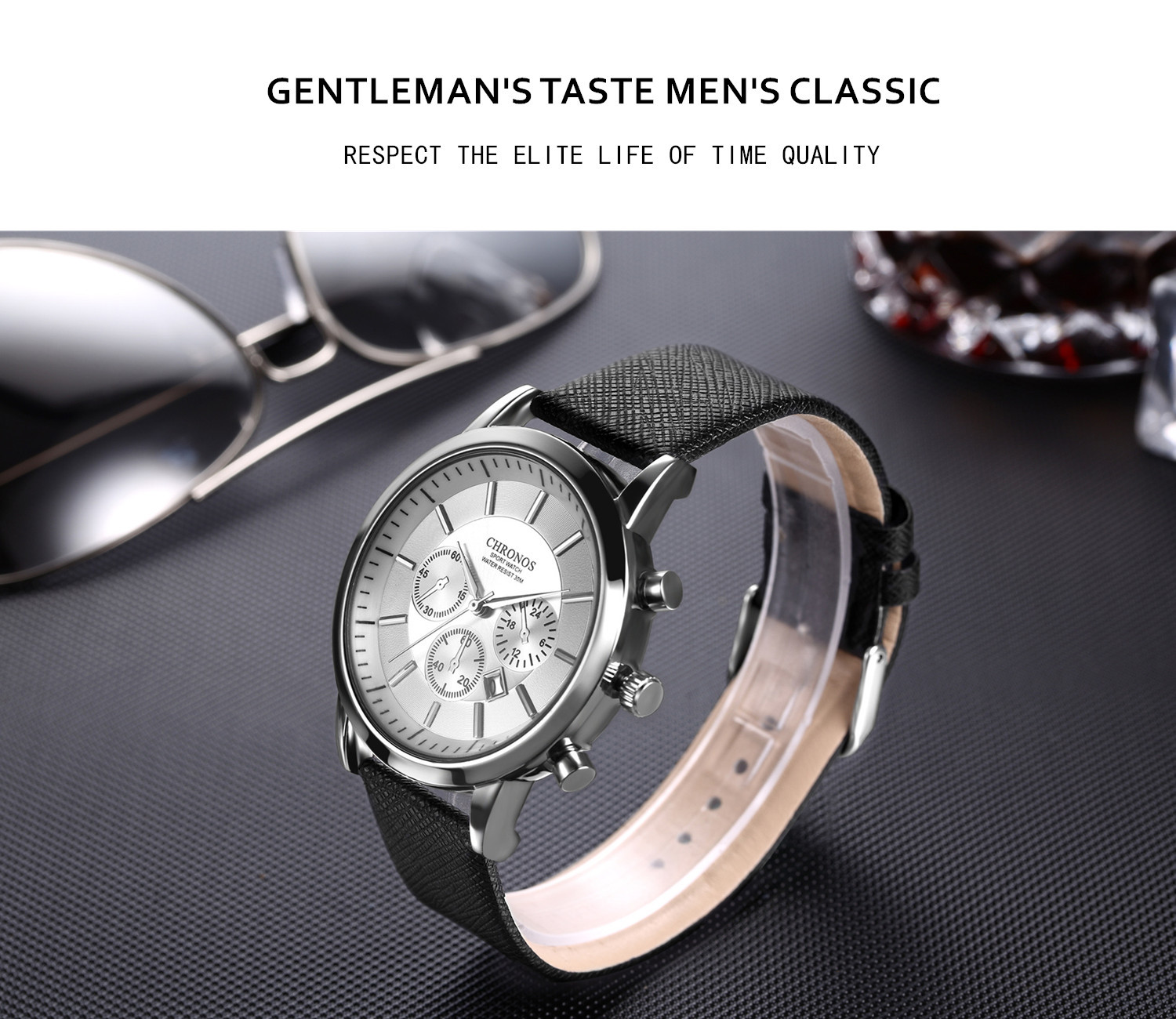 CHRONOS CH04 Quartz Watch Men Watches Chronograph Wristwatch Business Fashion Wristwatches Leather Strap Relogio Masculino