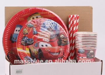 Three piece suit paper plate paper cup and straw for red cars