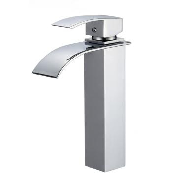 Square Brass Single Handle Waterfall High Basin Faucet