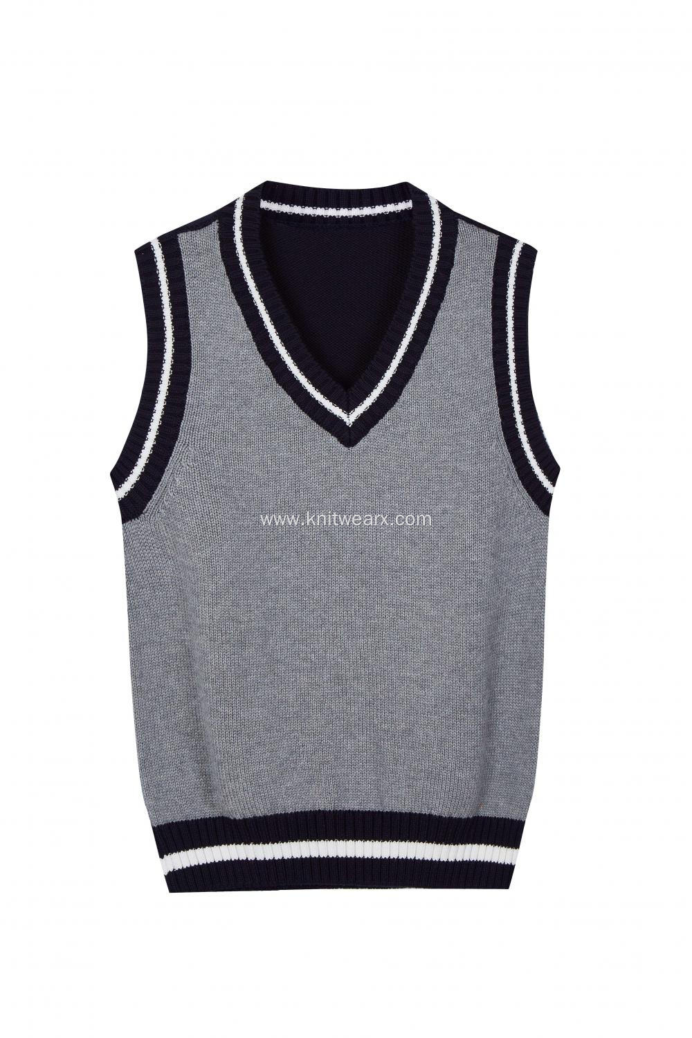 Boy's Knitted Pure Cotton Contrast Color School Vest