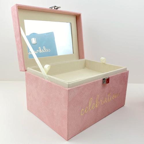 Custom Logo Velvet Beauty Makeup Box with Mirror