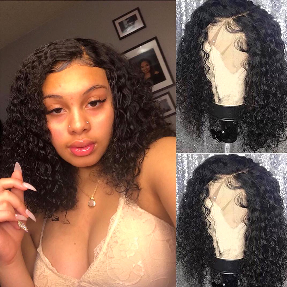 YXCHERIS Brazilian Curly Short Lace Front 4*4 Human Hair Wigs Bob Deep Wave Afro Kinky Curly Wig Natural Color For Black Women