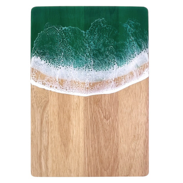 Luxury Epoxy Resin Acacia Wood Green Ocean Wave Cutting Board