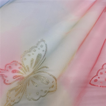 Iridescent Diamond Tulle Mesh Fabric with Butterfly Printed