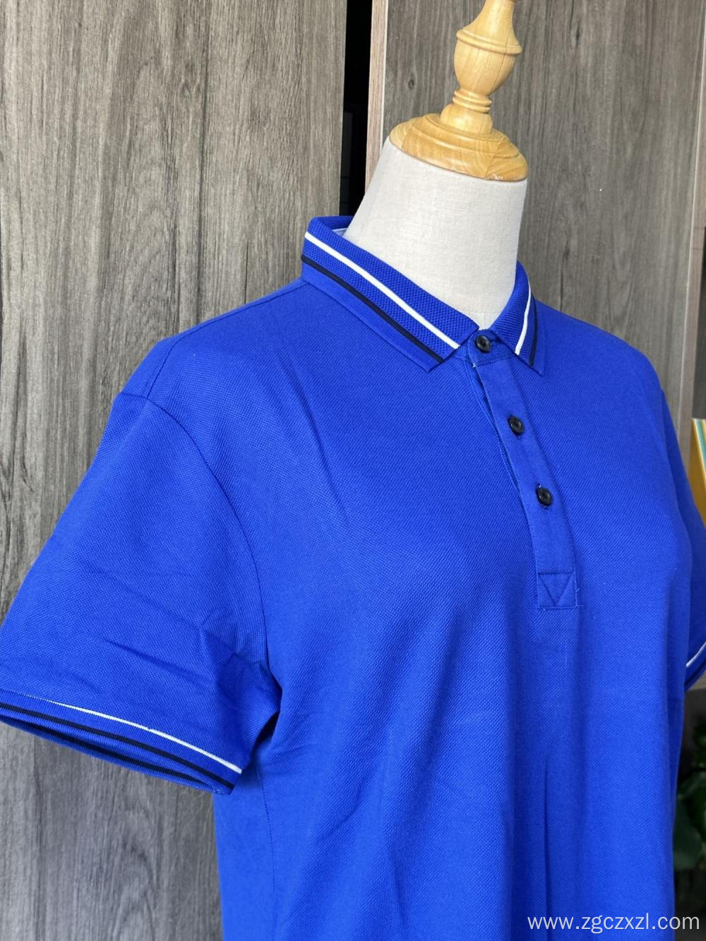 Blue cotton short-sleeve POLO shirt